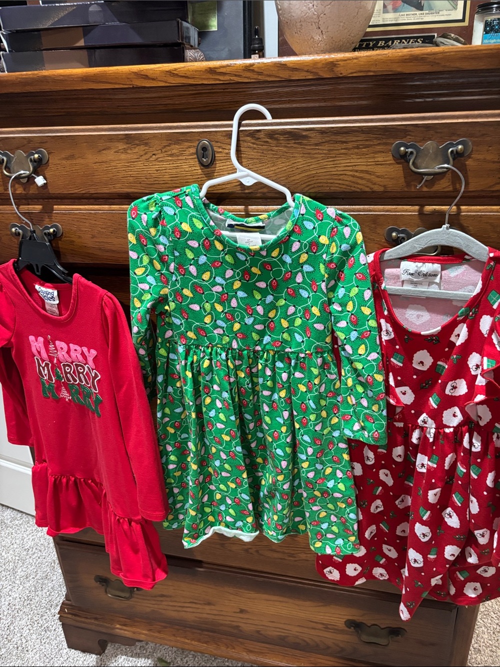 Kids Green Holiday Lights Long-Sleeve Dress